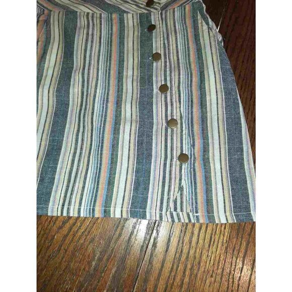 Small Alterd State Multi Color Striped Off Set Front Button Mini Skirt Pockets - Picture 2 of 3